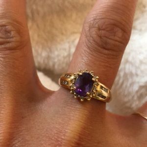 14k Gold Amethyst Ring with Diamonds